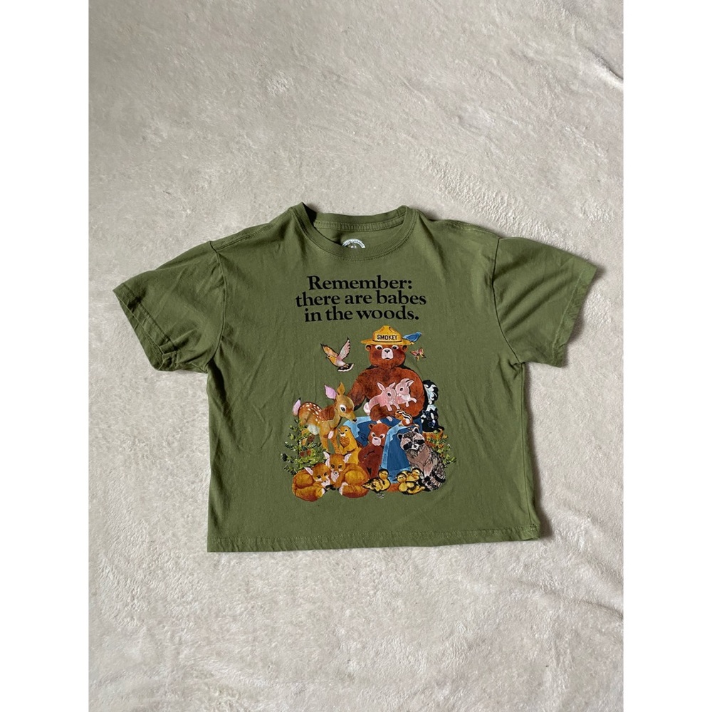 Olive smokey the bear cropped shirt